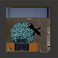 Miniature Room Scene With Orange Desk Green Chair Bookshelf Ladder And Star Decorations