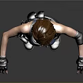 3D Female Character Model With Blue Tank Top Gray Pants Black Wrist Guards And Utility Pouch