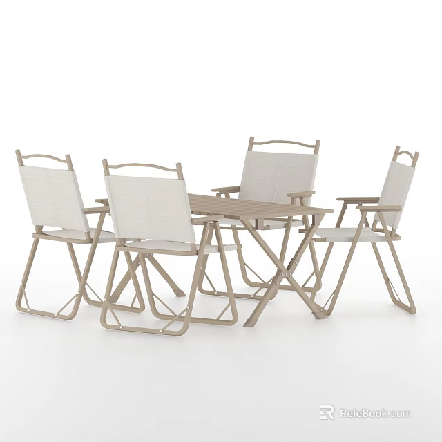 Light Colored Foldable Table And Four Chairs Set For Outdoor Use 3d model 
