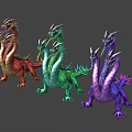 Colorful Multi Headed Dragons With Red Green Purple Scales As Mythical Fantasy Creatures