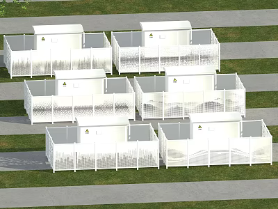 White Modular Industrial Equipment With Grid Structure And Multiple Units Outdoors 3d model