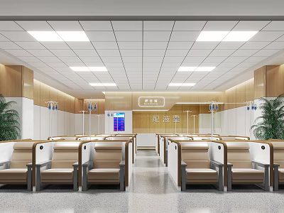 Modern Hospital Outpatient Waiting Area With Comfortable Seats And Green Plants 3d model