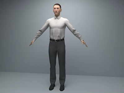 Man Standing With Arms Outstretched In White Shirt And Gray Pants 3d model