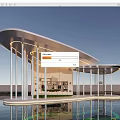 Elegant Modern Pergola With Curved Roof White Columns And Water Reflection