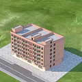 Pink Multi Story Detached Villa With Multiple Balconies Against Blue Sky And Green Lawn