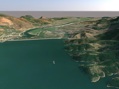 Aerial Planning of Mountainous Landscape with Lake Green Areas and Regional Road Networks 3d model