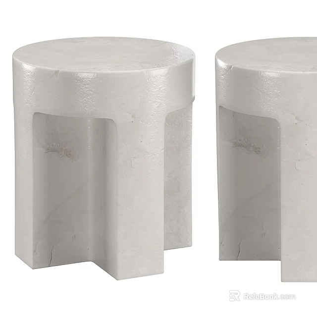 Modern White Desk With Concrete Texture Cylindrical Base And Square Cutouts Design 3d model