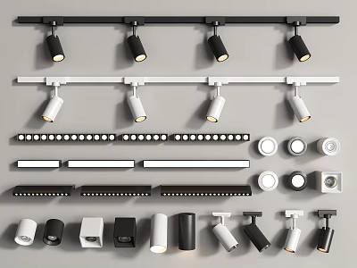 Modern Home Lighting Downlights and Spotlights With Track Mounted Recessed Black White and Various Designs 3d model