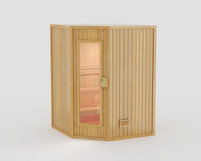 Wooden Steam Sauna Room With Glass Door And Wooden Interior Panels 3d model