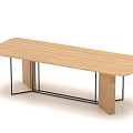 Modern Wooden Dining Table With Rectangular Top Wooden Legs And Metal Support Frame 3d model