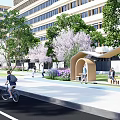Scenic Urban Park Landscape With Lush Trees Colorful Flowers Pedestrian Walkways And People Walking