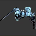 Sci Fi Blue Mech Robot Character With Long Sword And Giant Gun