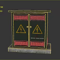 Green Double Door Storage Cabinet With Warning Signs On Concrete Base