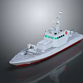 White Rescue Water Transport Vessel With Red Bottom Antenna Green Windows And Red Cross Markings
