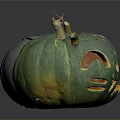 Three Green Pumpkins with Fresh Stems Smooth Surfaces and Natural Texture on Dark Background