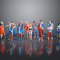 Group of People in Colorful Clothing Posing on Black Reflective Floor with Gray Background