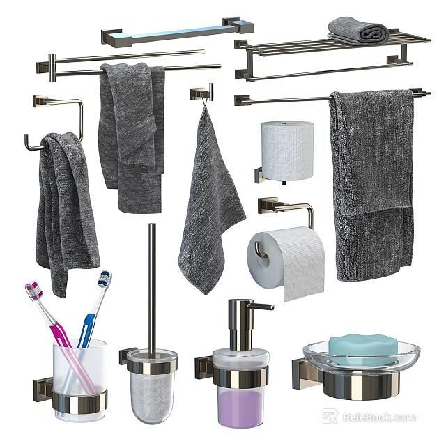 Bathroom Cabinet Rack with Towel Bars Toilet Paper Holder Toothbrush Holder and Soap Dish 3d model 