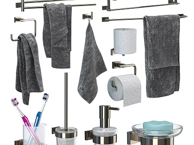 Bathroom Cabinet Rack with Towel Bars Toilet Paper Holder Toothbrush Holder and Soap Dish 3d model
