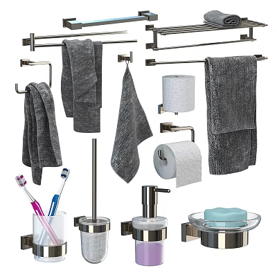 Bathroom Cabinet Rack with Towel Bars Toilet Paper Holder Toothbrush Holder and Soap Dish 3d model