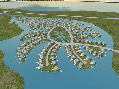 Scenic Waterfront Detached Villas Community With Radial Layout And Green Surroundings 3d model