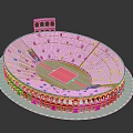 Ancient Roman Amphitheater Architecture With Circular Auditorium And Pink Central Area