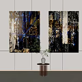 Modern Luxury Abstract Decorative Paintings On White Wall With Small Table And Vase