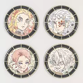 Anime Character Circular Badges With Floral Patterns And Black Gold Borders 3d model