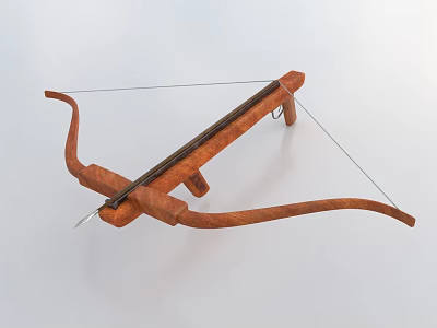 Wooden Crossbow Weapon With Curved Bow Metal String And Brown Stand 3d model