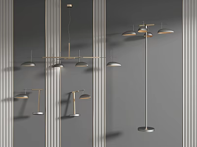 Modern Minimalist Lighting Combination With Brass Pendant Lights And Floor Lamp Design 3d model