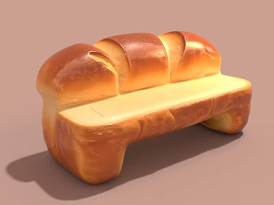 Creative Bread Shaped Public Bench With Golden Brown Exterior And Light Colored Seat 3d model