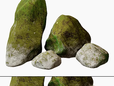 Natural Rockery Stones With Green Moss And Various Sizes For Garden Decoration 3d model
