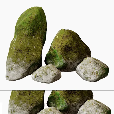 Natural Rockery Stones With Green Moss And Various Sizes For Garden Decoration 3d model