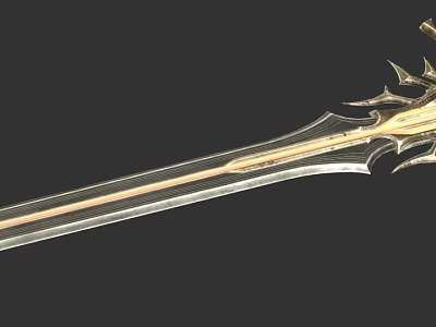 Ornate Gold And Silver Sword With Detailed Hilt Shiny Blade And Decorative Spikes 3d model