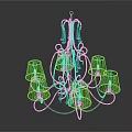 Green Woven Lampshade Chandelier With Bronze Metal Frame And Decorative Accents
