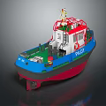 Red and Blue Pilot Boat With Cabin Deck and Marine Navigation Equipment
