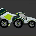 Futuristic Green And Silver Utility Vehicle With Large Off Road Wheels And Modern Design