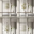 Modern Room Divider Design For Interior Space With Grille Pattern And Decorative Plants 3d model
