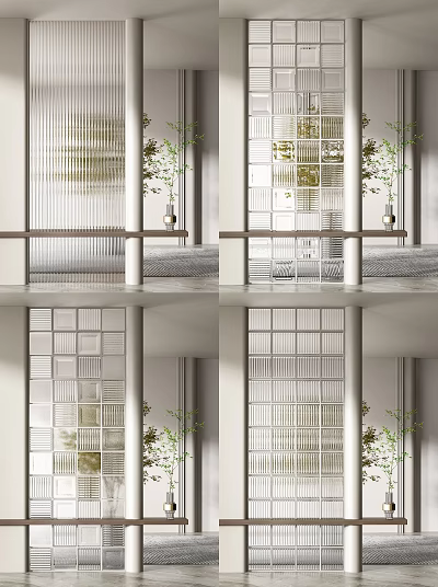 Modern partition glass screen combination 3d model