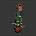 Cartoon Style Toy Motorcycle With Green Body Red Wheels And EAT Text