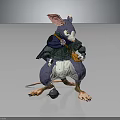Anthropomorphic Rat 3D Character Model With Green Coat Scarf Yellow Bag Big Ears Standing Pose