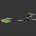 Green And White Spacecraft Flying With Laser Beams In Cosmic Space