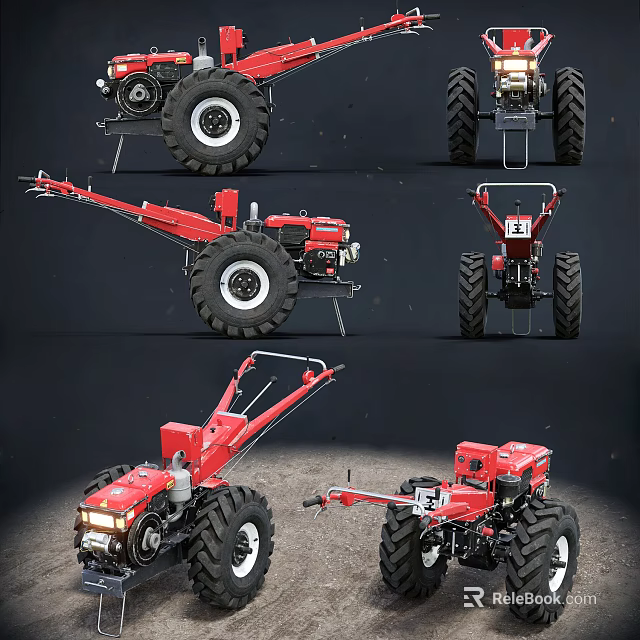 Red Utility Vehicle With Multiple Angles Large Tires And Towing Equipment 3d model 
