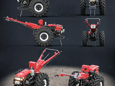 Red Utility Vehicle With Multiple Angles Large Tires And Towing Equipment 3d model