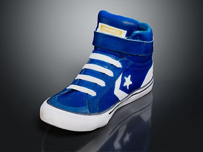Blue High Top Sneakers With White Laces And Star Logo Design 3d model