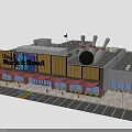 Black Rock & Bowl Building Exterior With Bowling Pins Ball Red Awnings And Parking Lot
