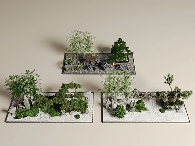 Japanese Zen Courtyard Garden Design With Green Plants Stones And Sand Patterns 3d model