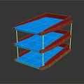 Three Tier Multilayer Storage Shelf With Red Frame And Blue Shelves