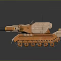 Modern Orange Armored Tank With Cannon Barrel Tracks And Military Design