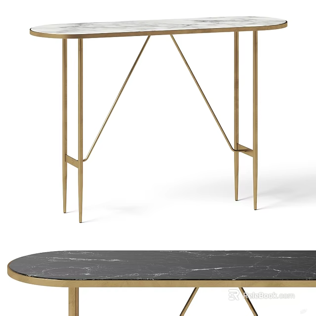 Modern Console Table With Gold Metal Frame And Black Marble Top 3d model 