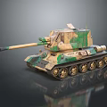 Camouflage Military Tank With Long Gun Barrel Green Tracks And Reflective Surface